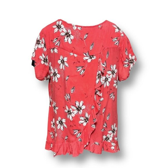 Torrid 2X Coral Floral Blouse Ruffle Back Hi-Low Hem Scoop Neck Top Summer - Picture 5 of 9